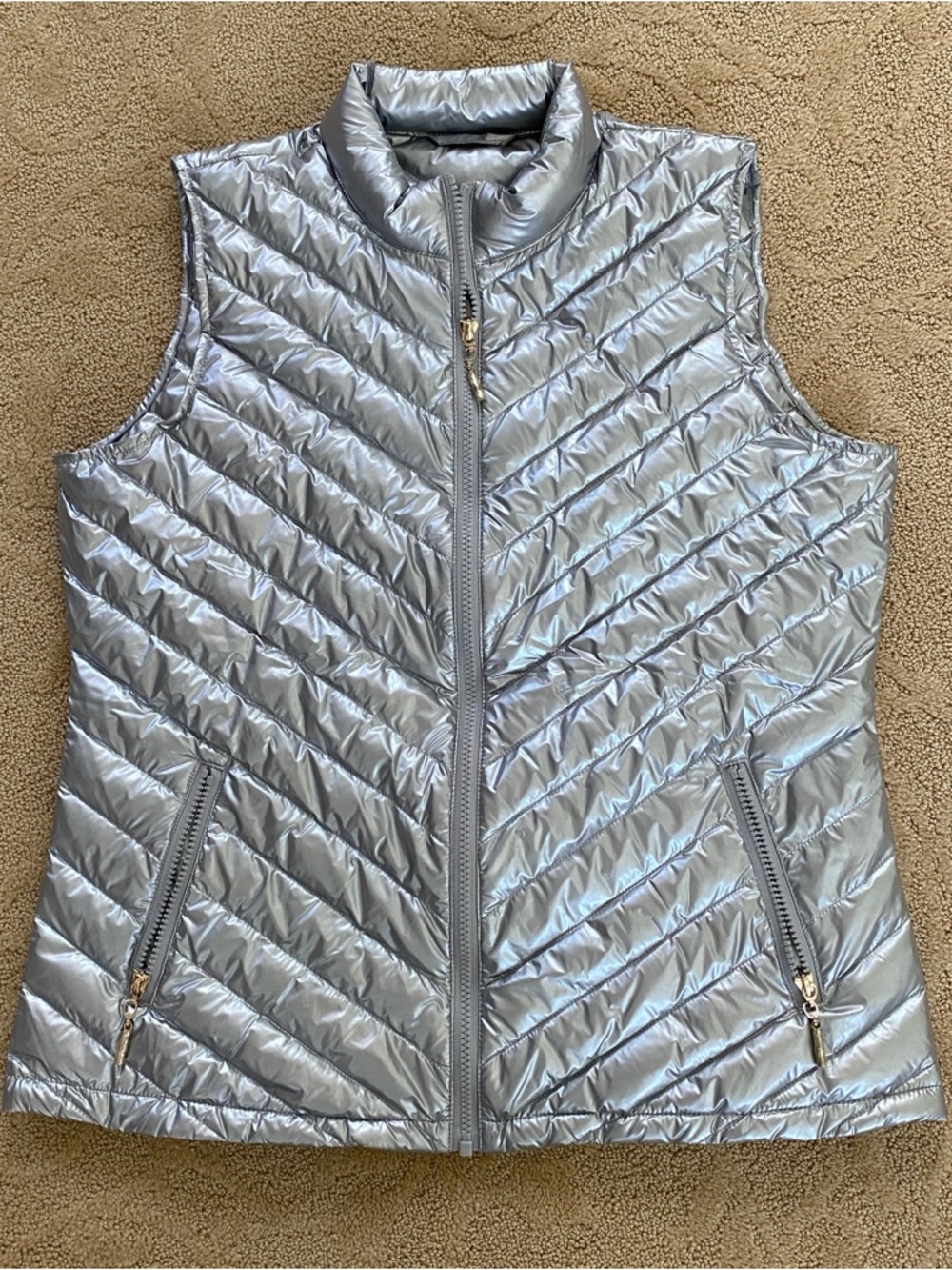 J. Mclaughlin Women's Down Puffer Vest Full Zip Silver Iridescent Size Large